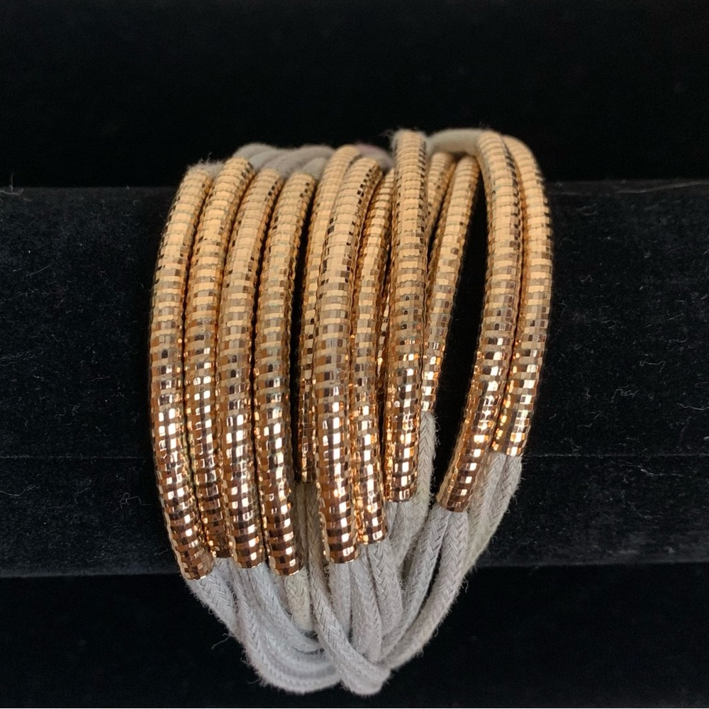 12 gray string & gold bar bracelet